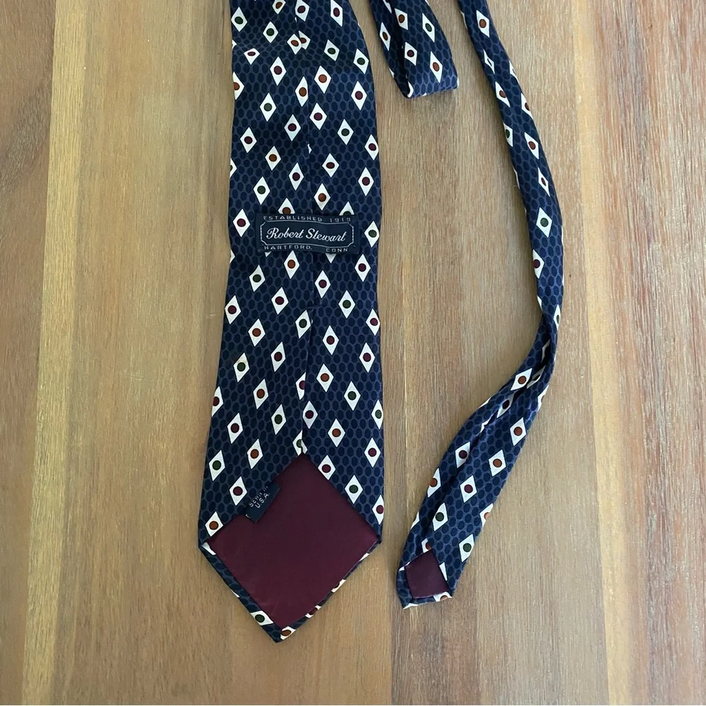 Men's Navy Patterned Robert Stewart Silk Tie